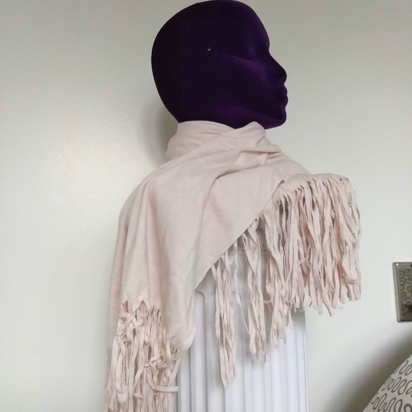 vintage 90s cream long rectangular fringe wrap scarf NWOT - Picture 1 of 5